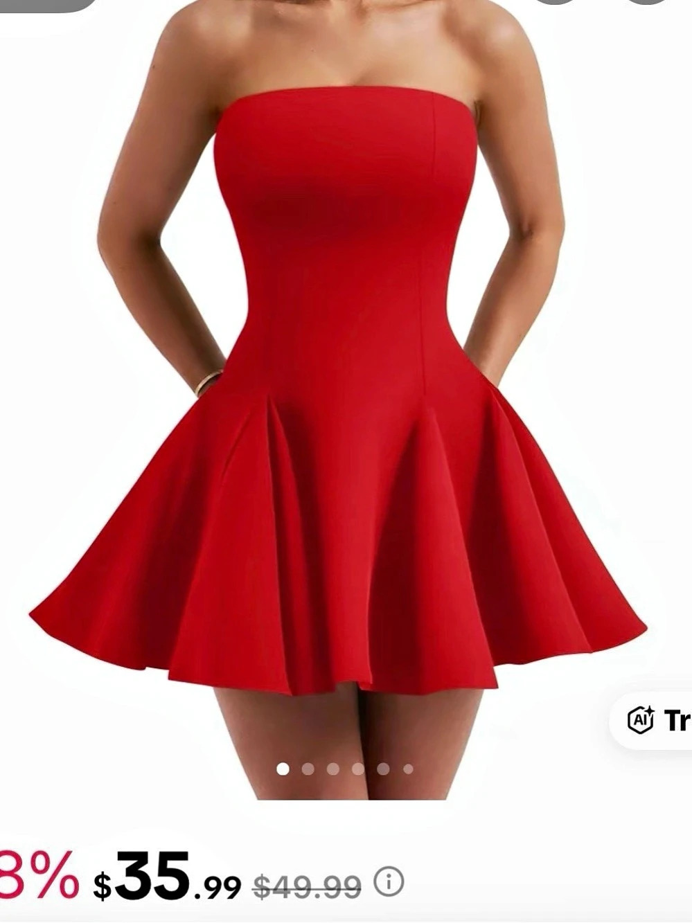 Red Strapless Mini Dress Like New - Picture 3 of 5